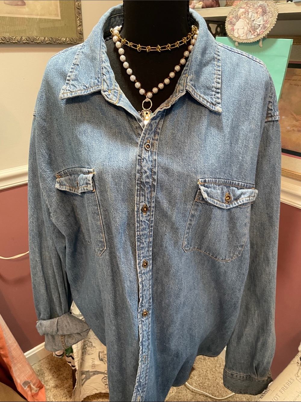 Light Wash Vintage DenimRoute 66  Button-Up Shirt Unisex